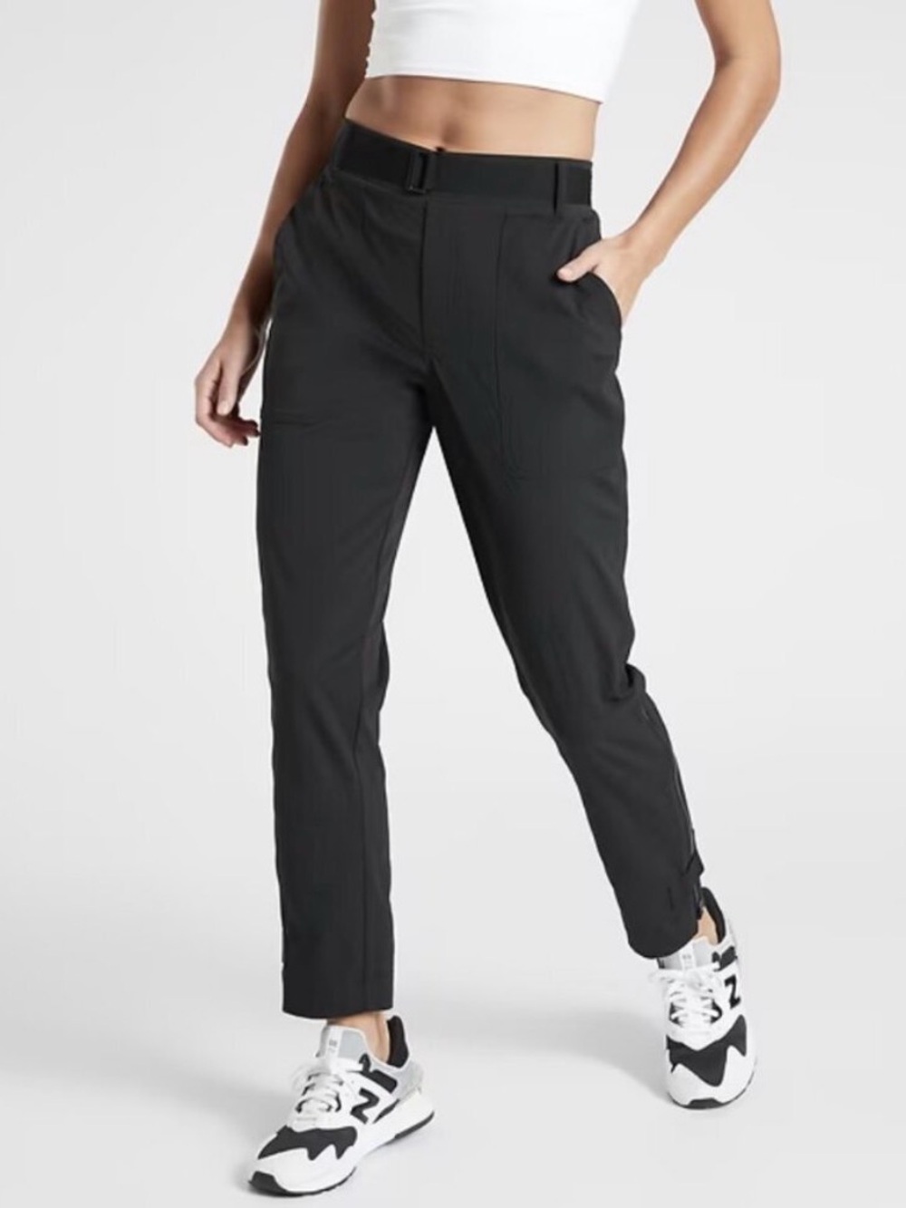 Athleta Black Belted Track Pants with Ankle Zips